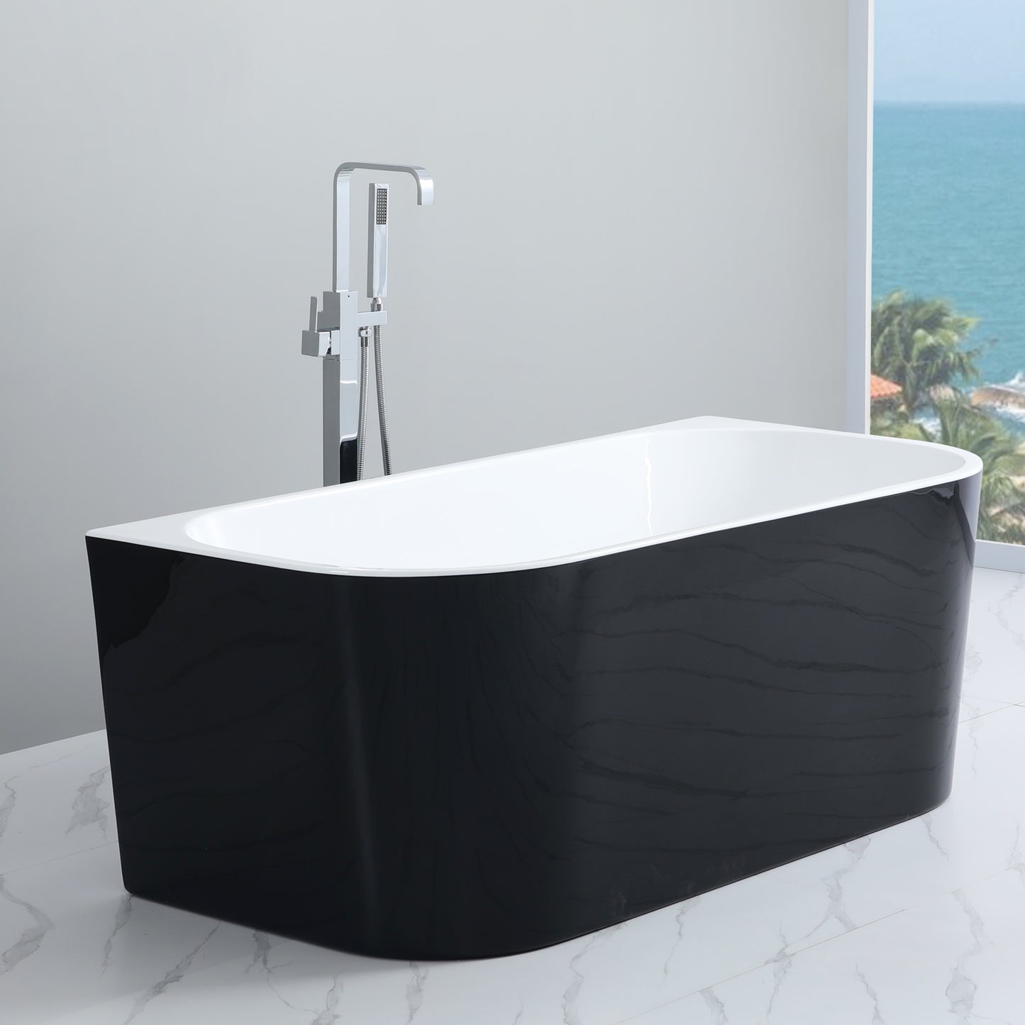 MBBT-10-1700 Matte White and Black Back to Wall Bathtub