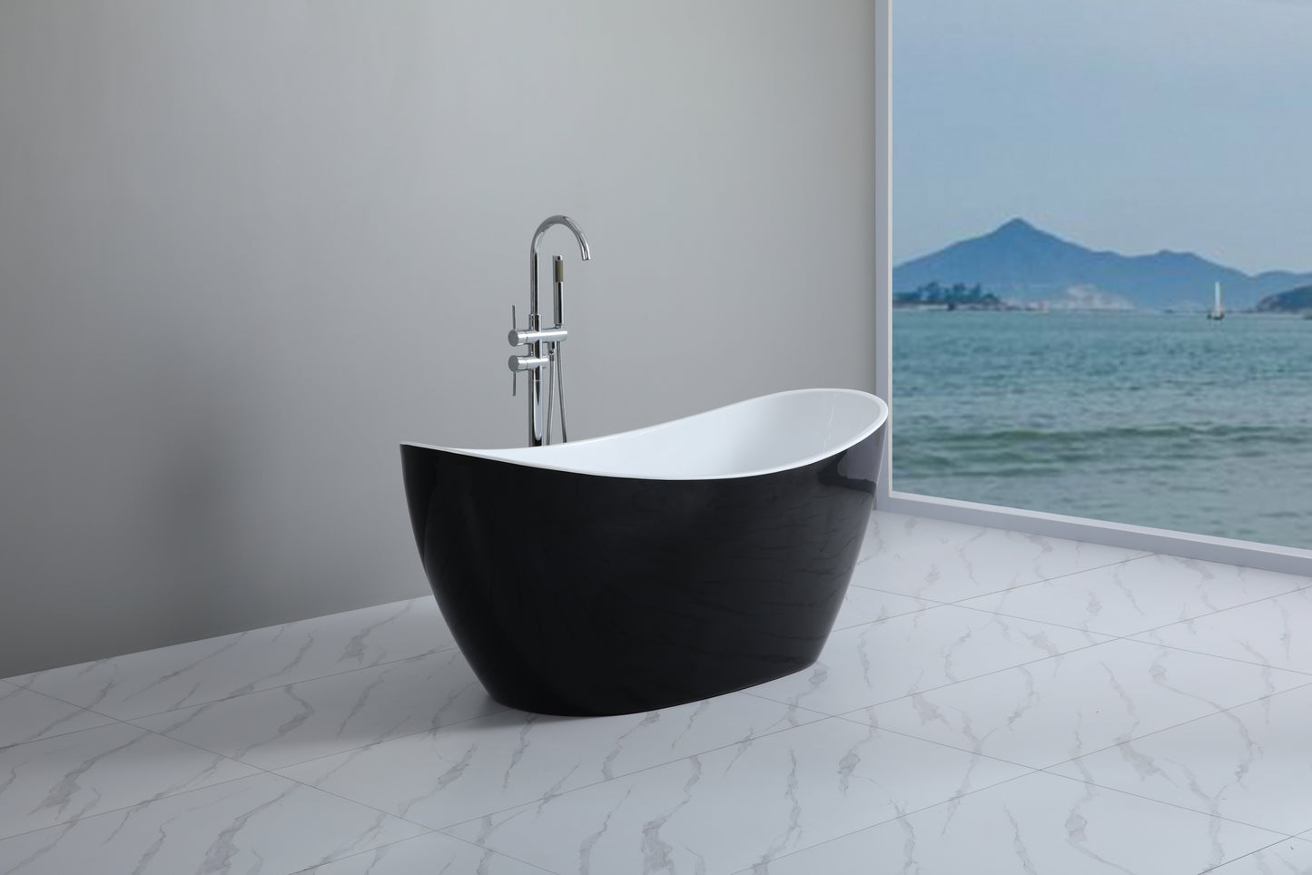 MBBT-4-1500 Matte White and Black Oval Free Standing Bathtub