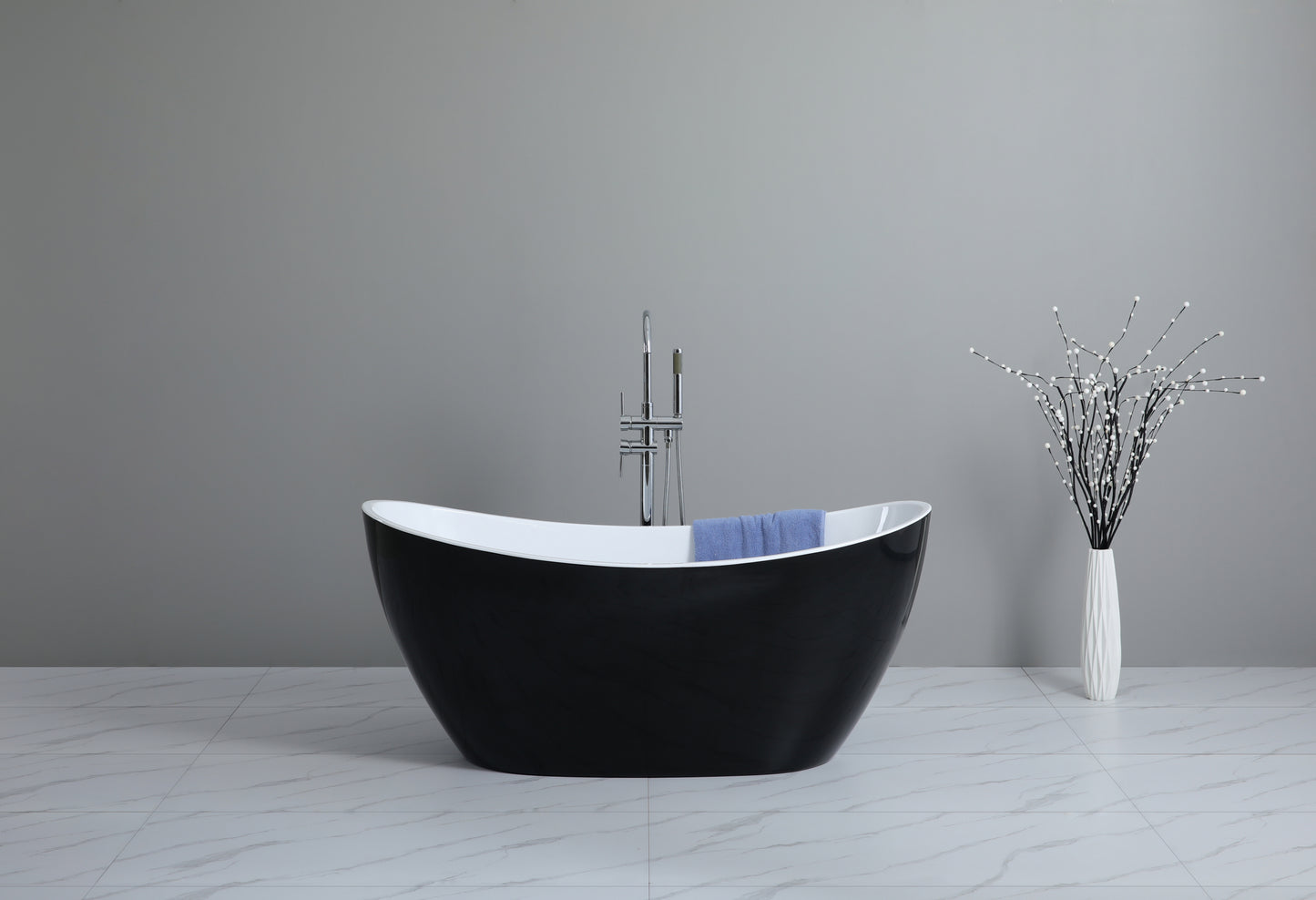 MBBT-4-1500 Matte White and Black Oval Free Standing Bathtub