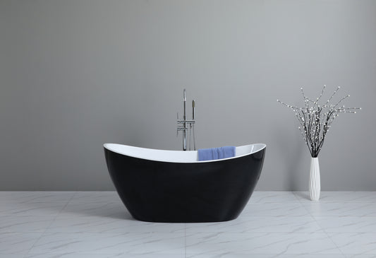 MBBT-4-1700 Matte White and Black Oval Free Standing Bathtub
