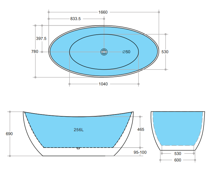 MBBT-4-1700 Evie Matte White and Black Oval Free Standing Bathtub