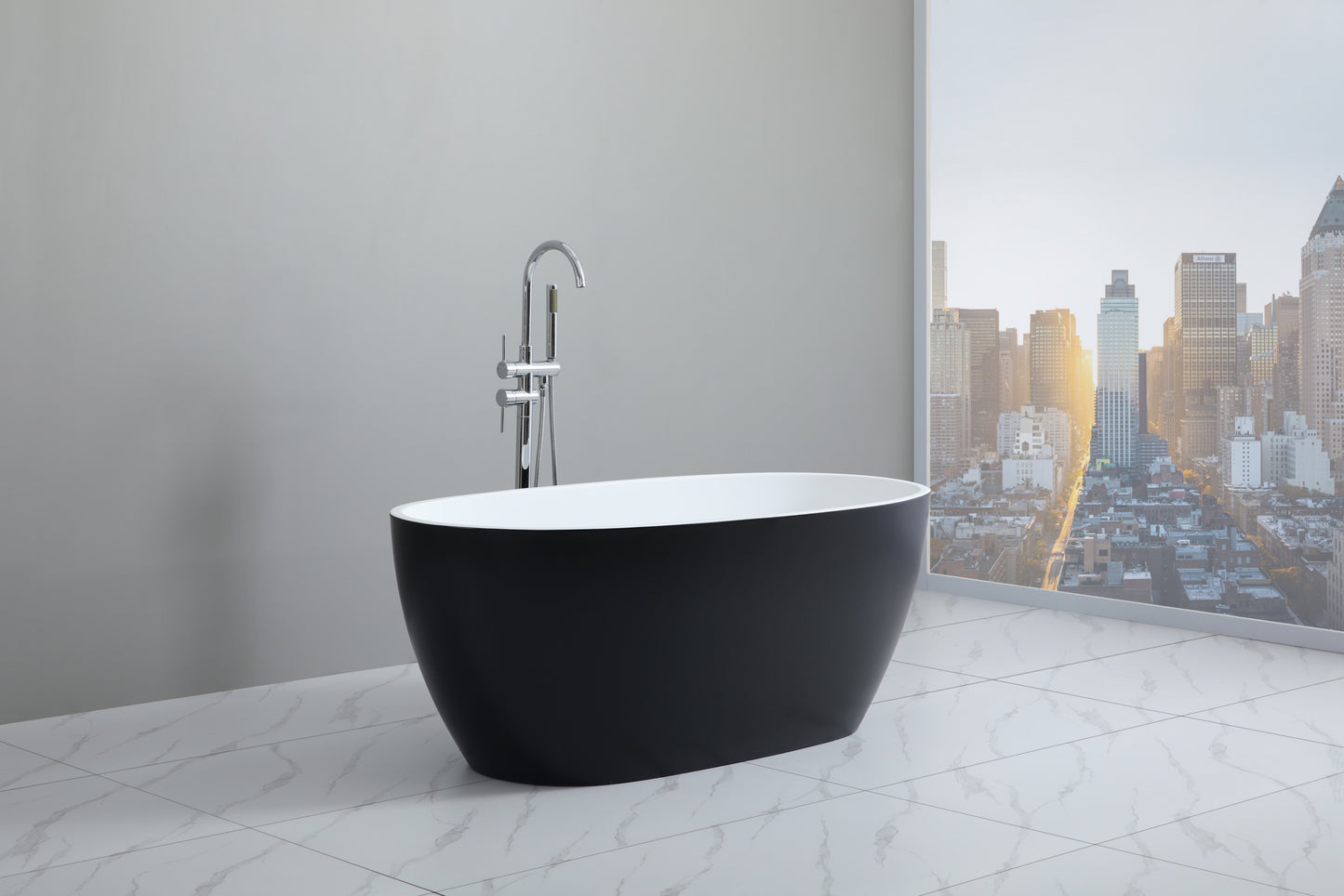 MBBT-5-1500 Stella Matte White and Black Oval Free Standing Bathtub