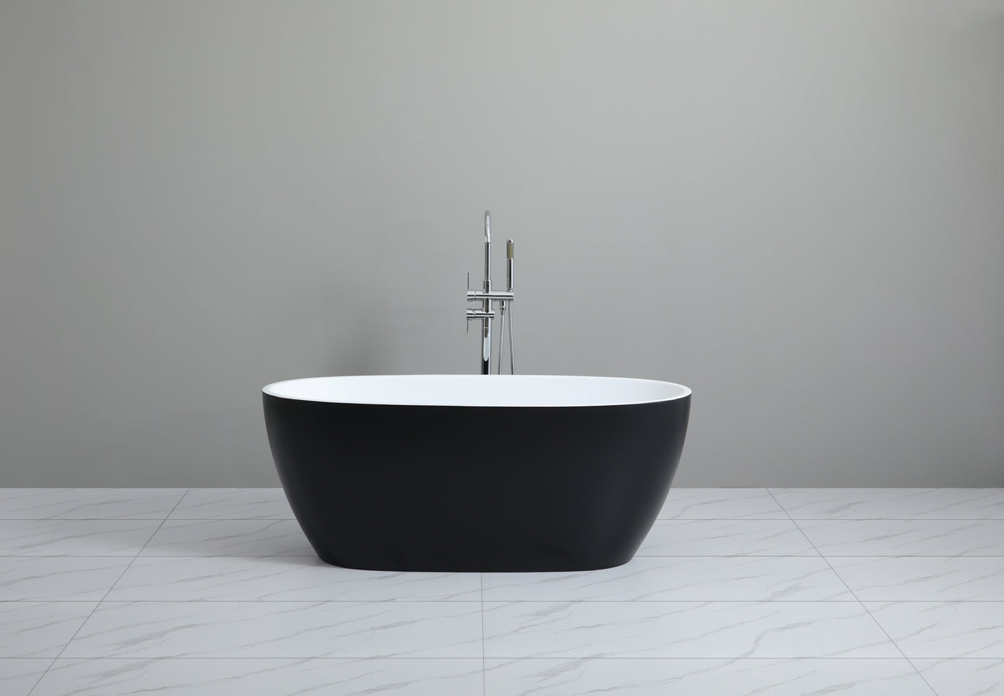 MBBT-5-1500 Matte White and Black Oval Free Standing Bathtub