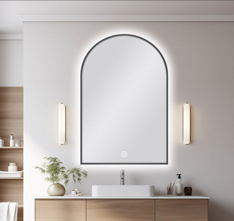 MS-AR6090B-GU Brushed Gunmetal Grey Arched Wall Mounted Mirror
