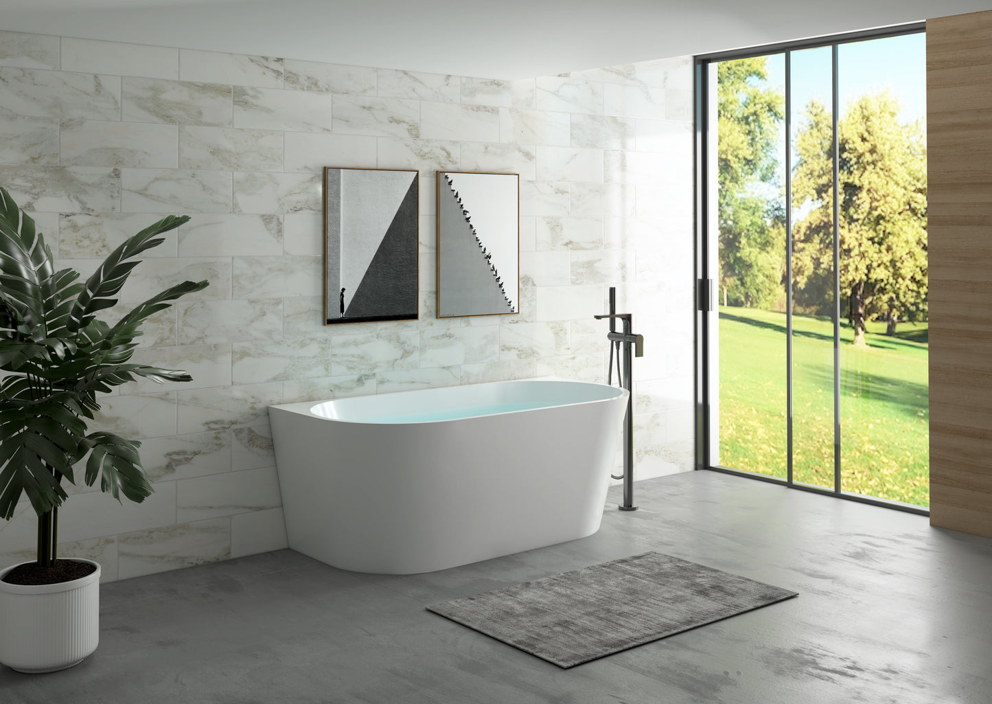 NAV-BTW1700MW Matte White D-Shape Back to Wall Bathtub
