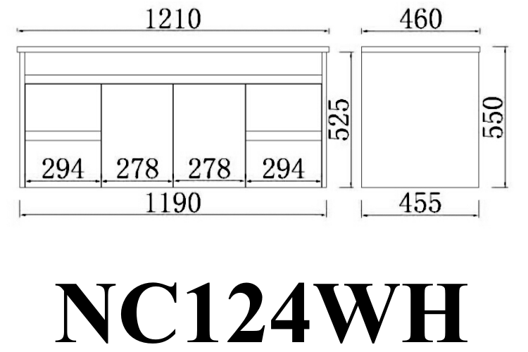NC124WH Nova Concrete Grey Rectangular Wall hung Vanity