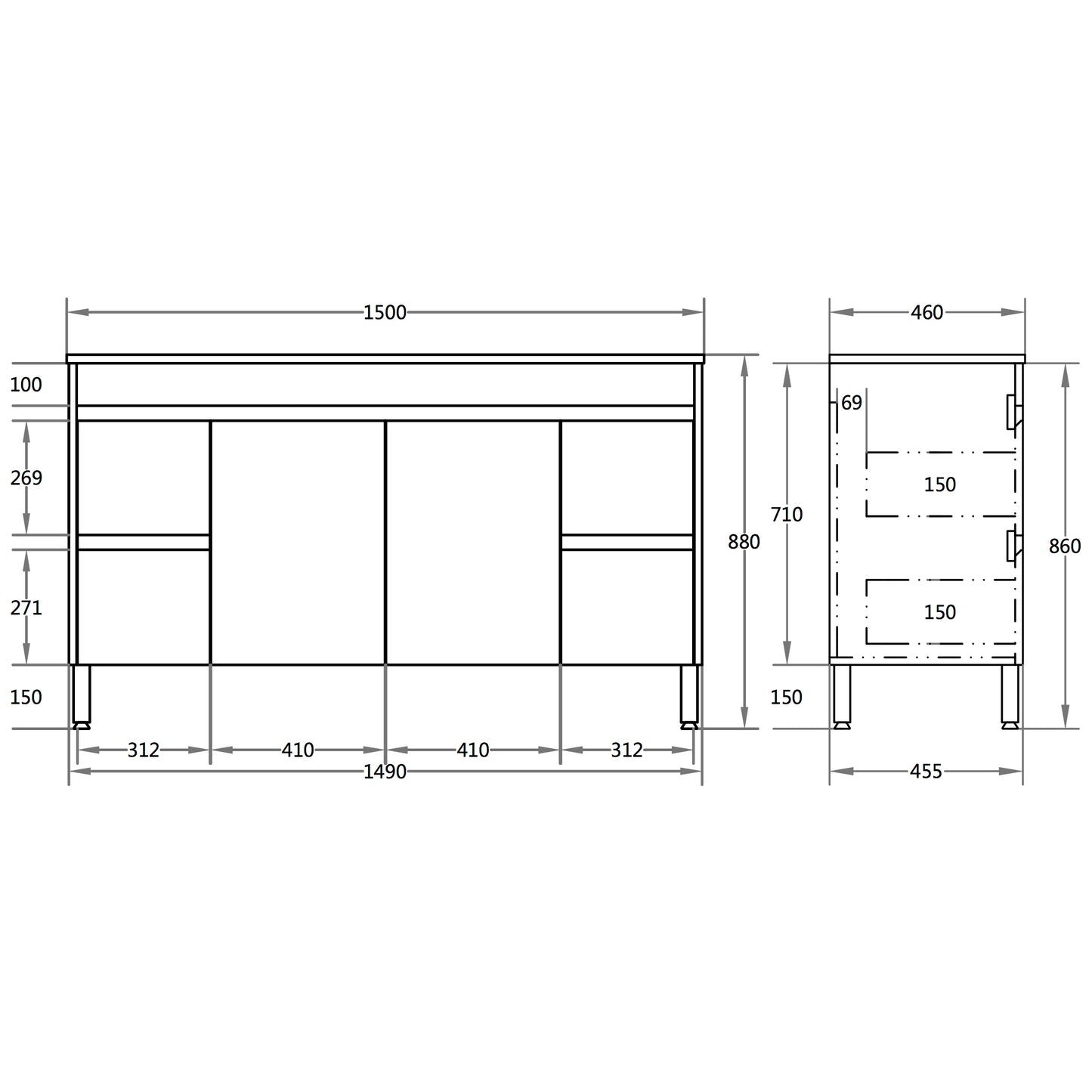 NC154LG Concrete Grey Free Standing Vanity