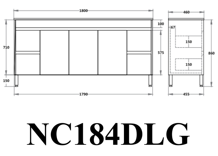 NC184LG Nova Plywood Vanities Concrete Grey Free Standing Vanity
