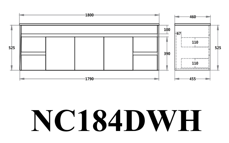 NC184WH Nova Concrete Grey Wall hung Vanity