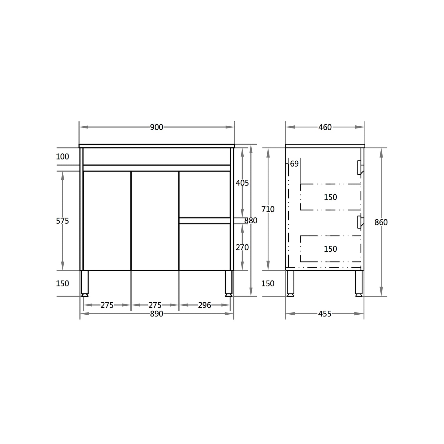 NC94RLG Nova Concrete Grey Free Standing Vanity