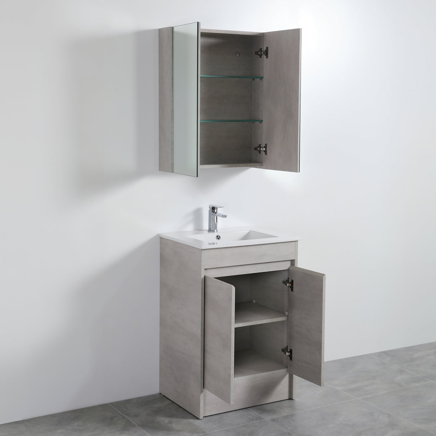 NCSV600 Nova Concrete Grey Rectangular Wall Mounted Shaving Cabinet