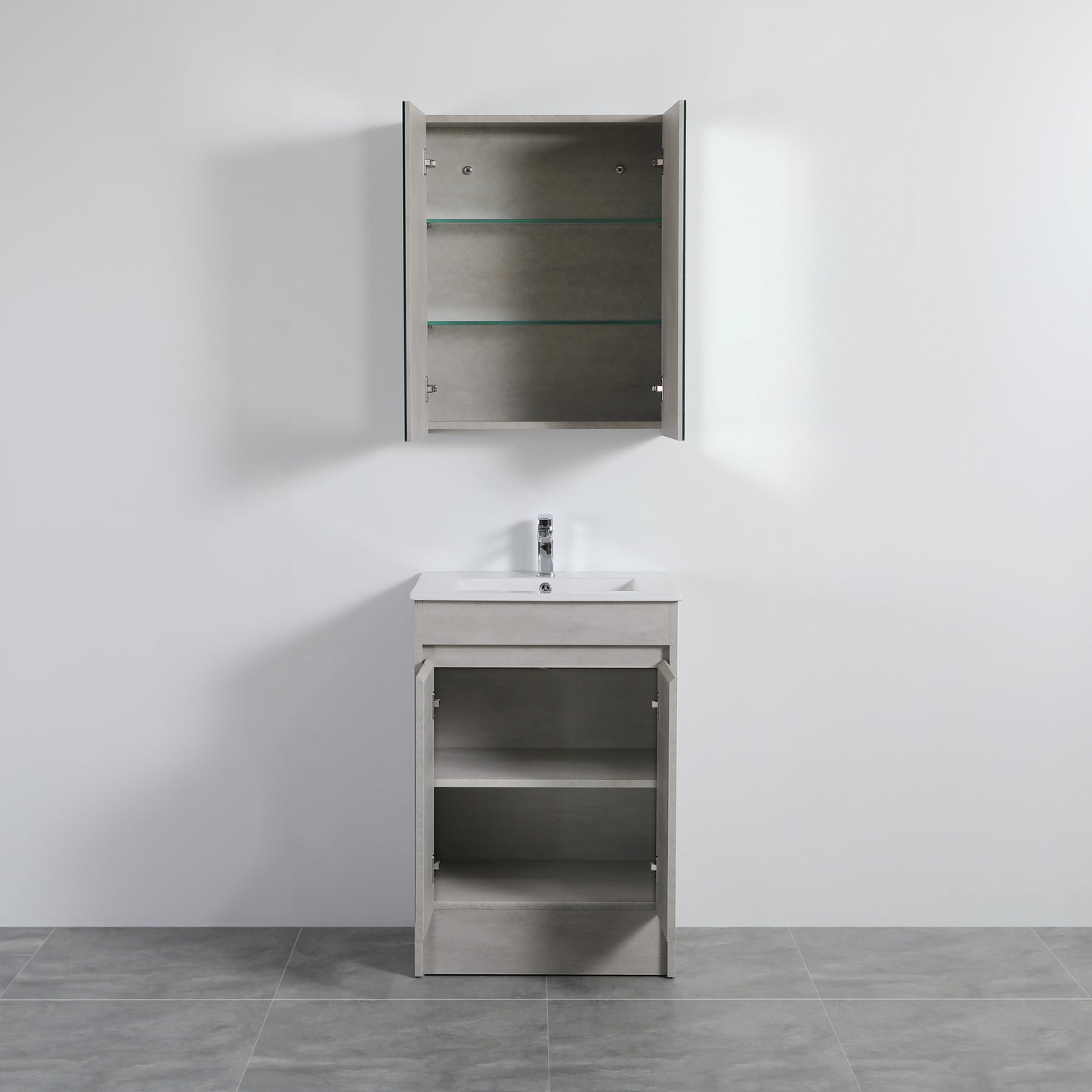 NCSV600 Nova Concrete Grey Rectangular Wall Mounted Shaving Cabinet