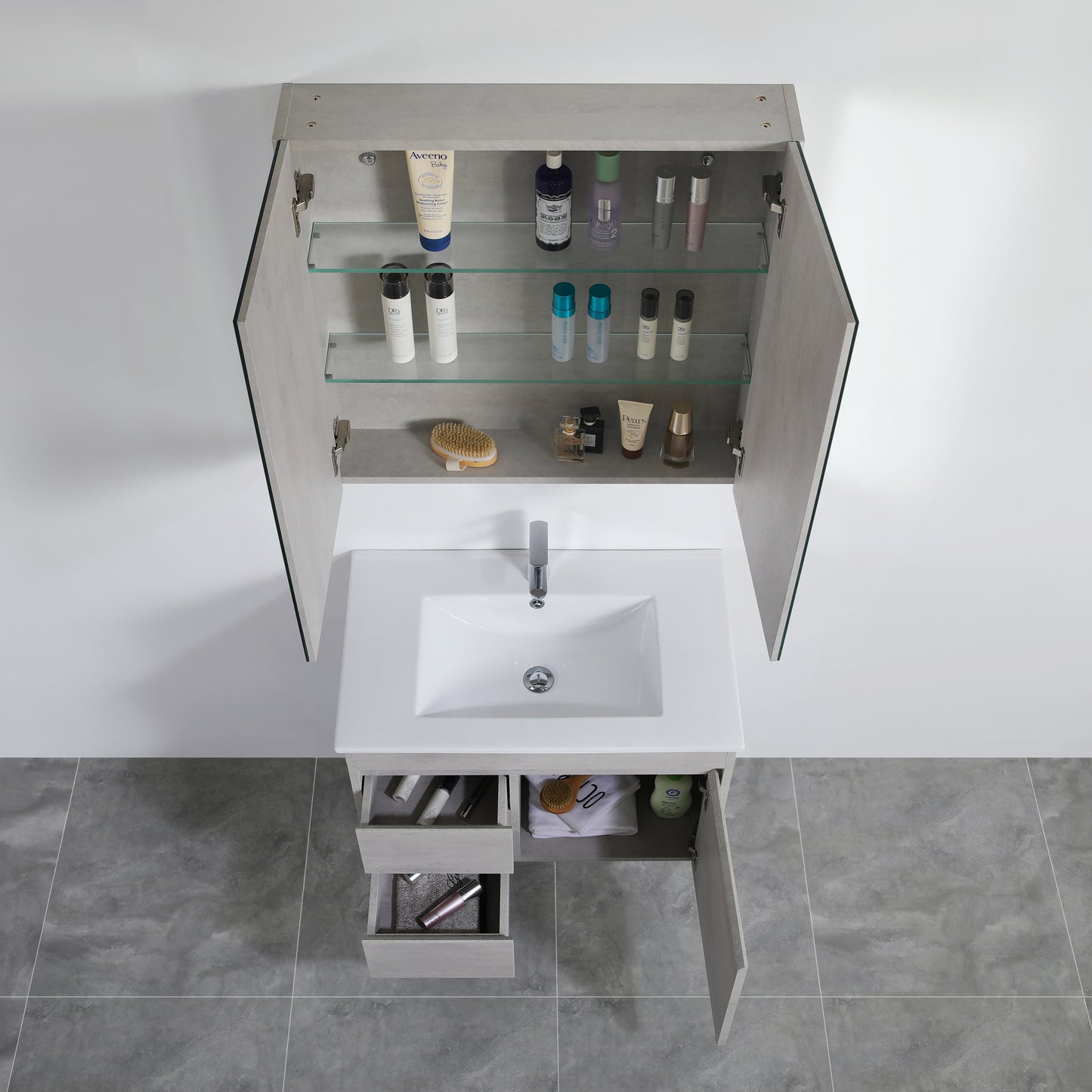NCSV750 Nova Concrete Grey Rectangular Wall Mounted Shaving Cabinet