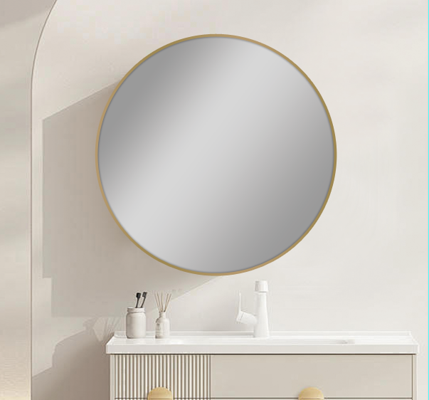 NM-R80-G Brushed Gold Round Wall Mounted Mirror
