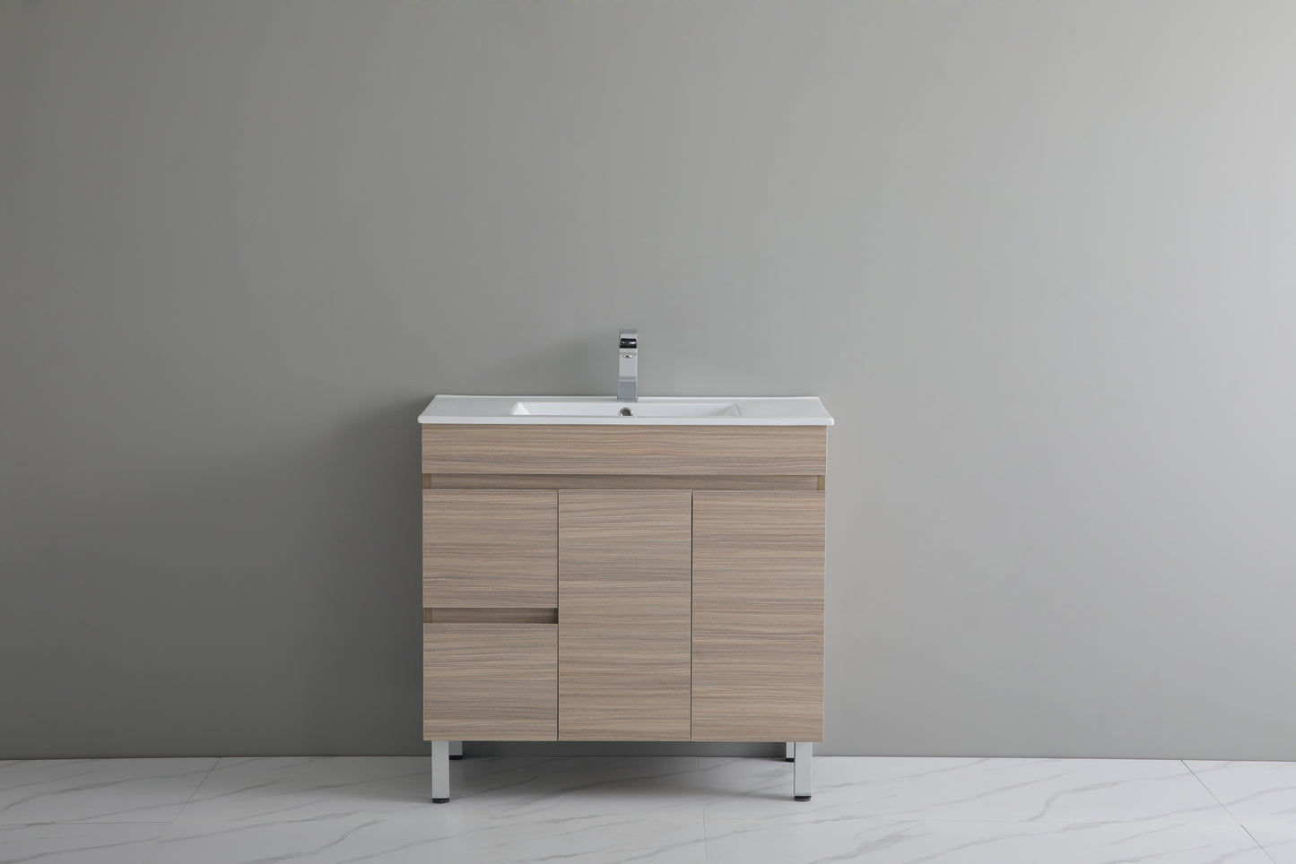 OAK900L-LG Stella Wood Grain, PVC Filmed Oak Rectangular Free Standing Vanity