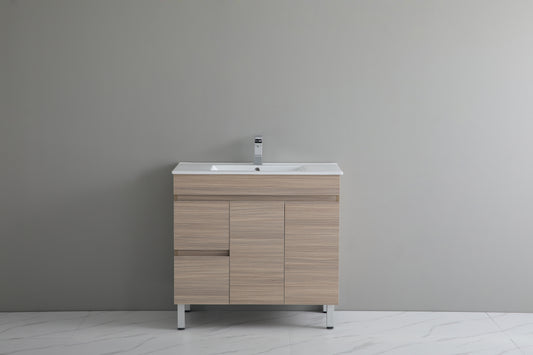 OAK900L-LG Stella Wood Grain, PVC Filmed Oak Rectangular Free Standing Vanity
