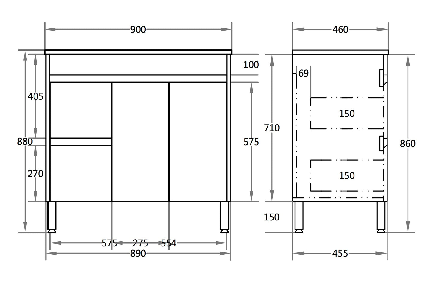 OAK900L-LG Stella Wood Grain, PVC Filmed Oak Rectangular Free Standing Vanity