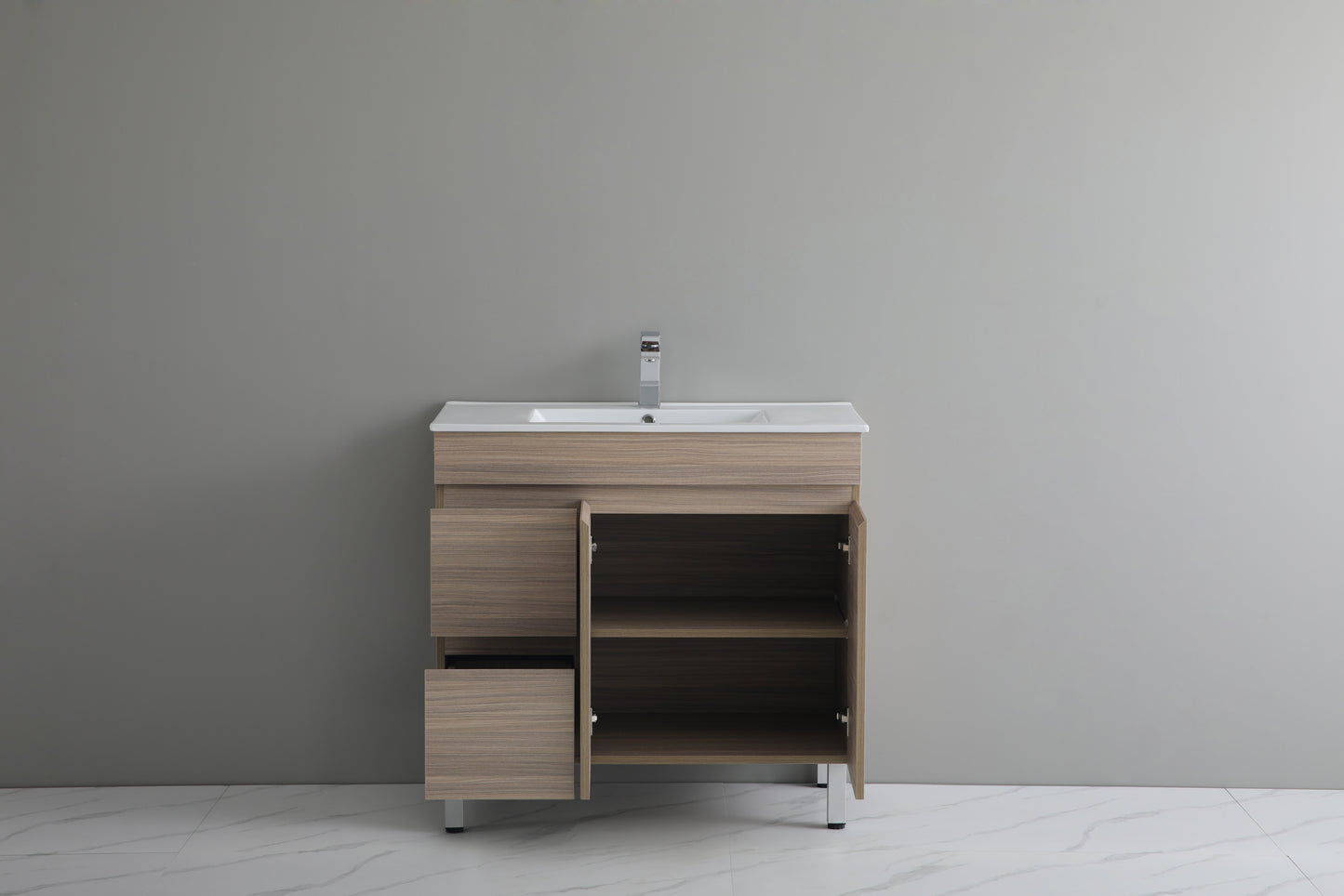 OAK900L-LG Stella Wood Grain, PVC Filmed Oak Rectangular Free Standing Vanity