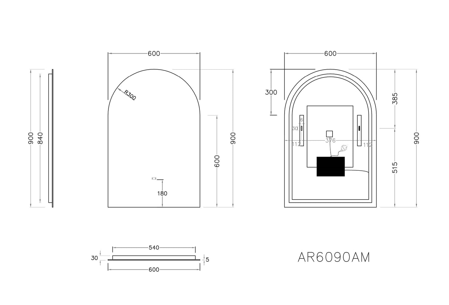OAR6090BM LED Aura Arched Mirror