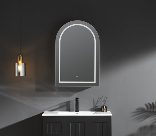 OARSV6090MB-LED Olivia Matte Black Arched Wall Mounted Mirror Cabinet