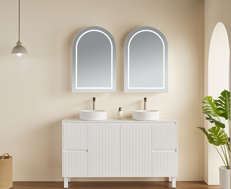 OARSV6090MW-LED Olivia Matte White Arched Wall Mounted Mirror Cabinet