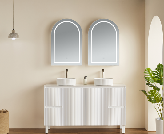 OARSV6090MW-LED Olivia Matte White Arched Wall Mounted Mirror Cabinet