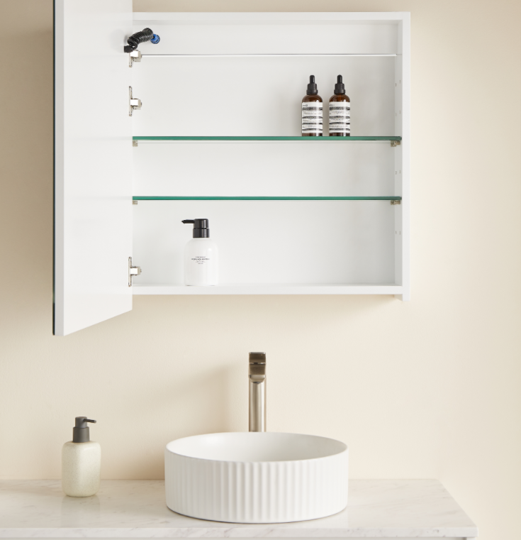 OARSV6090MW-LED Olivia Matte White Arched Wall Mounted Mirror Cabinet