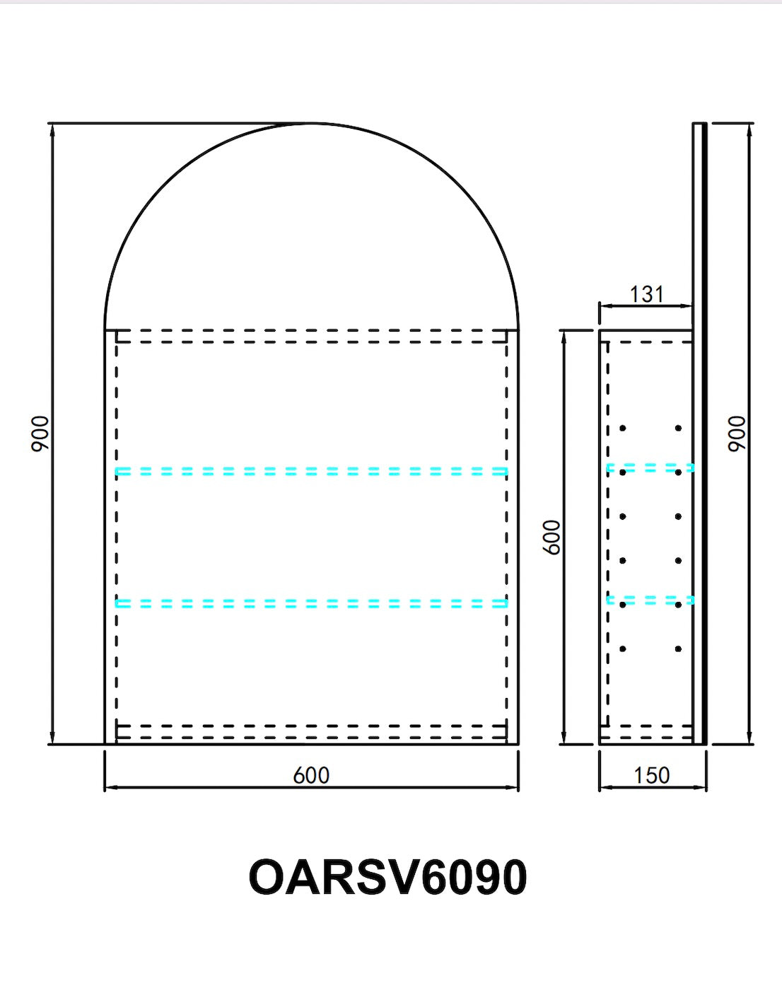 OARSV6090MW-LED Olivia Matte White Arched Wall Mounted Mirror Cabinet