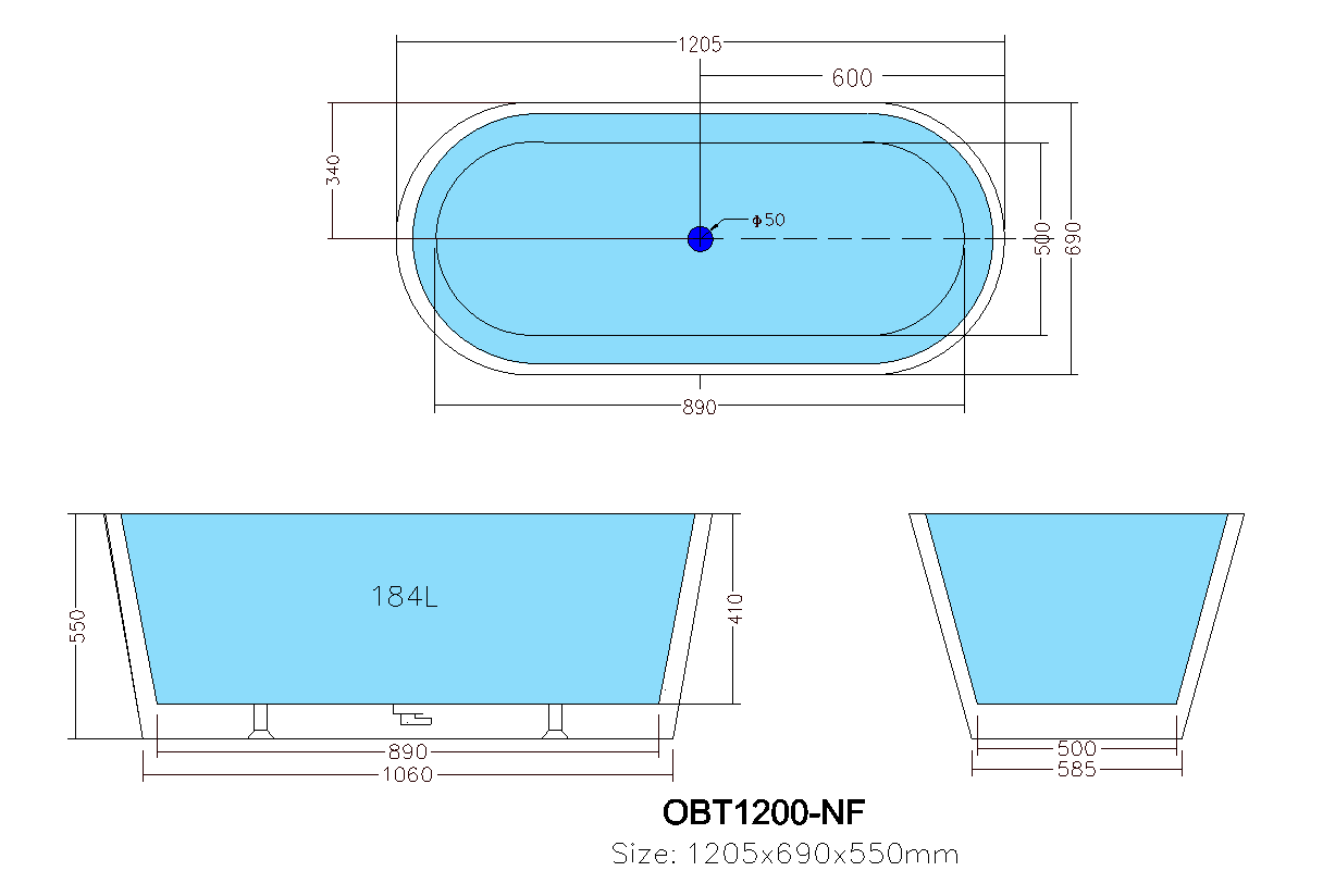 OBT1200-NF Gloss, Matte White Oval Free Standing Bathtub
