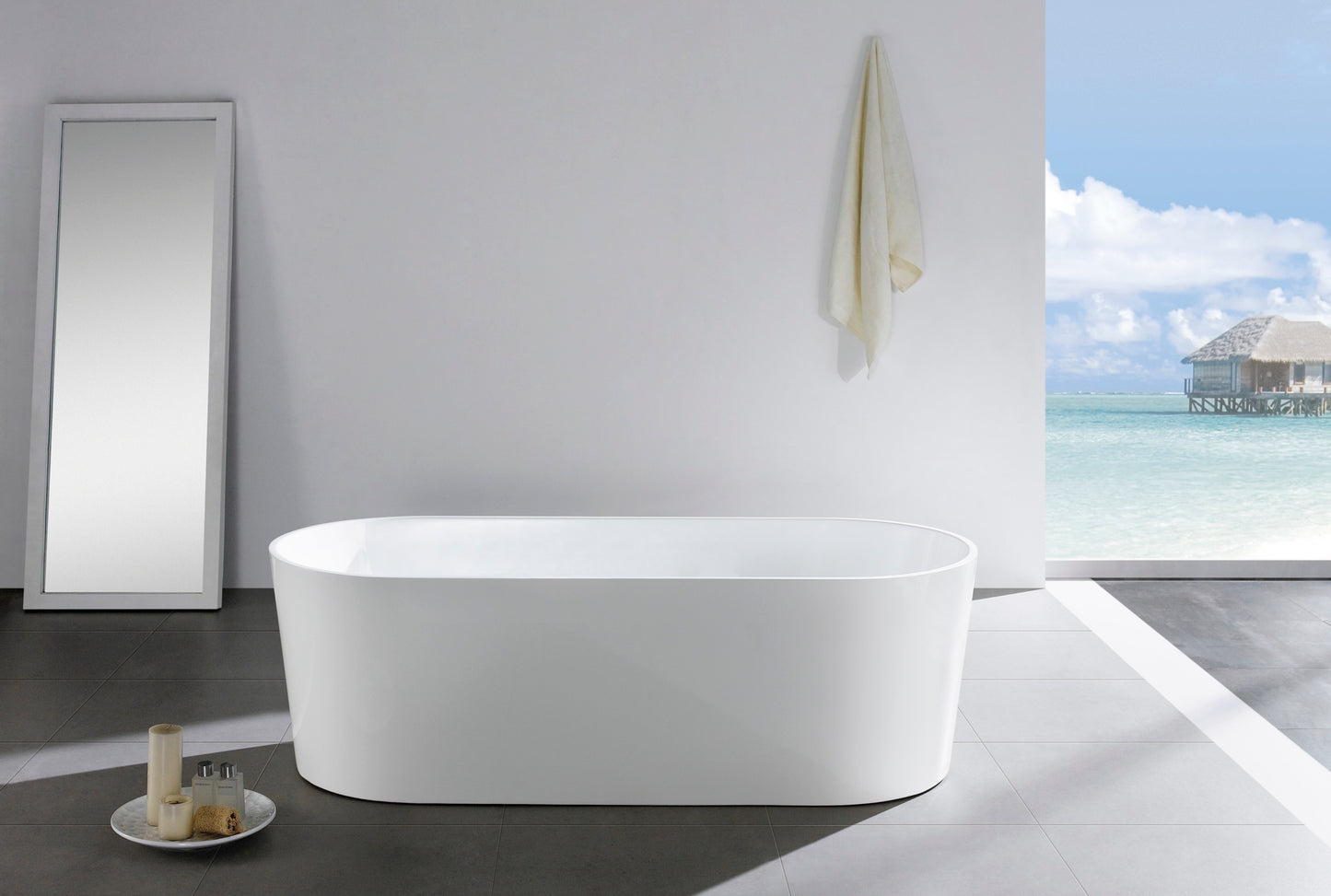 OBT1200-NF Gloss White Oval Free Standing Bathtub