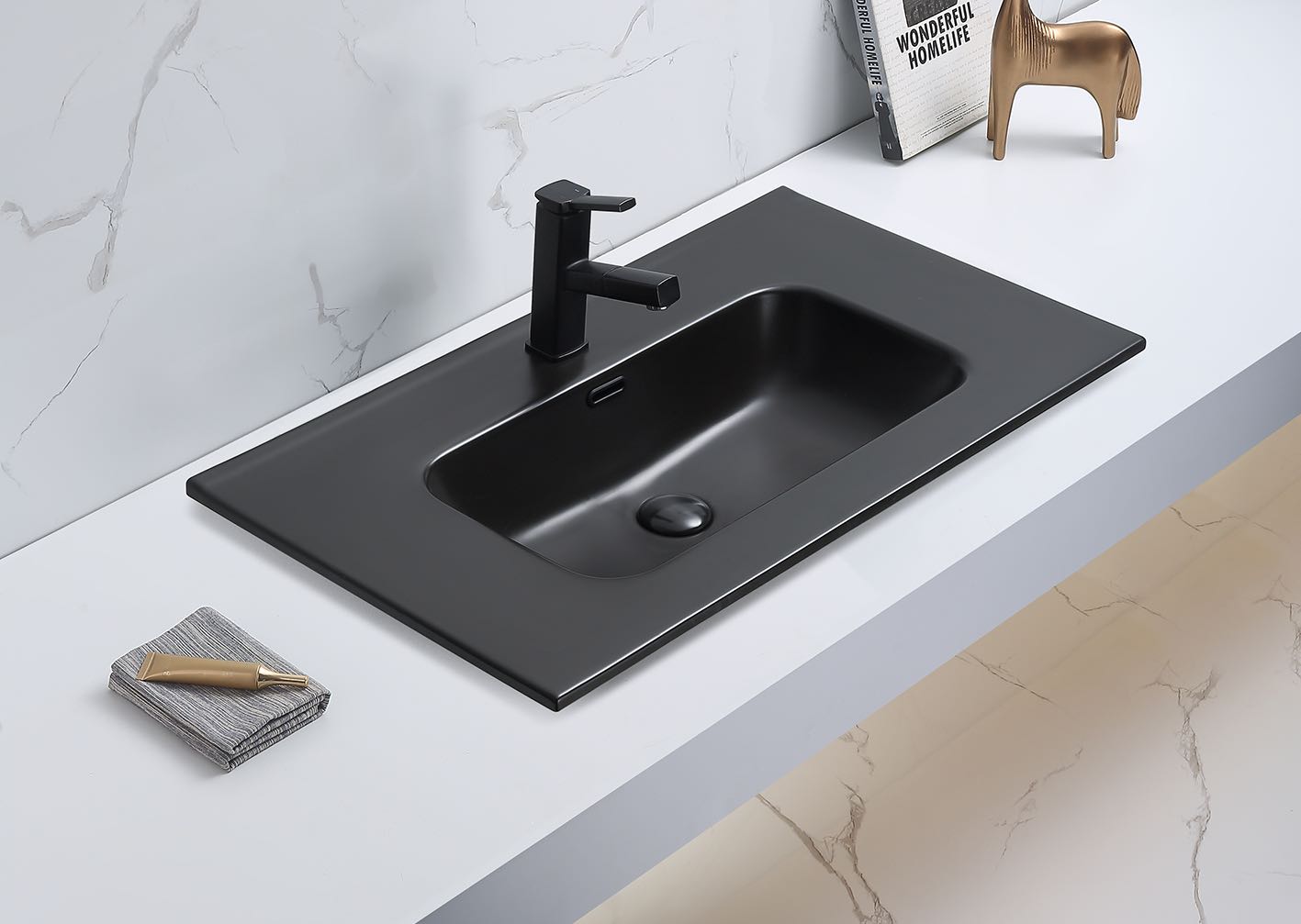 OMB900 Olivia Matte Black Rectangular Vanity-mounted Vanity Top