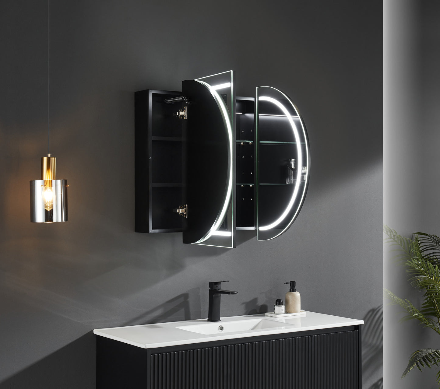 OPLSV1275MB-LED Olivia Rectangular Wall Mounted Mirror Cabinet