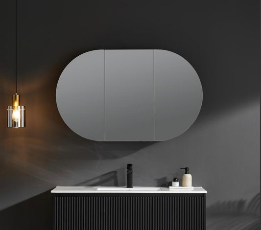 OPLSV1275MB Olivia Matte Black Oval Mirror Cabinet