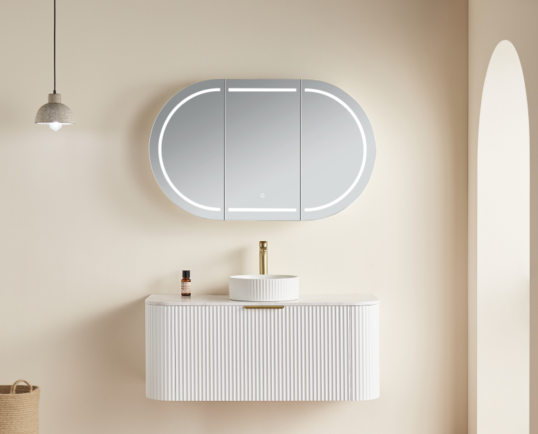 OPLSV1275MW-LED Olivia Matte White Rectangular Wall Mounted Shaving Cabinet