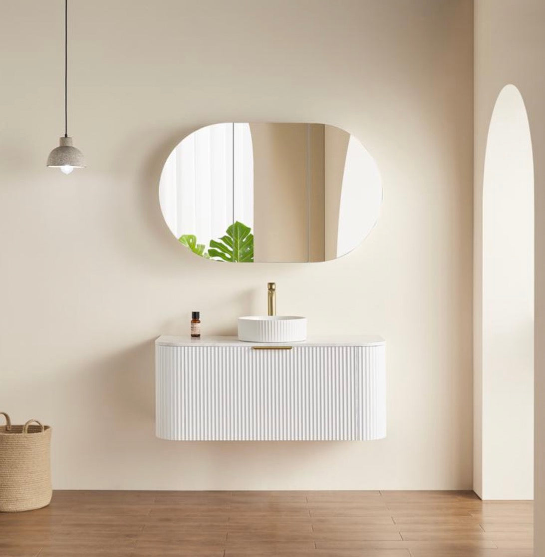 OPLSV1275MW Olivia Matte White Oval Wall Mounted Mirror Cabinet