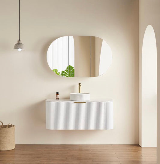 OPLSV1275MW Olivia Matte White Oval Wall Mounted Mirror Cabinet