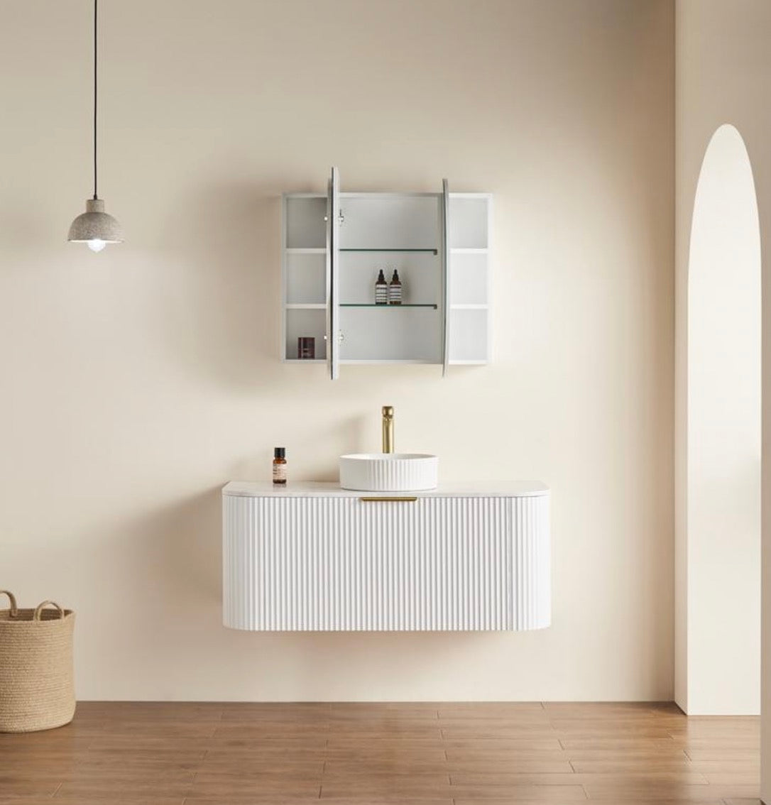 OPLSV1275MW Olivia Matte White Oval Wall Mounted Mirror Cabinet