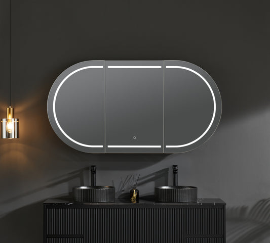 OPLSV1580MB-LED Olivia Matte Black Rectangular Wall Mounted Shaving Cabinet