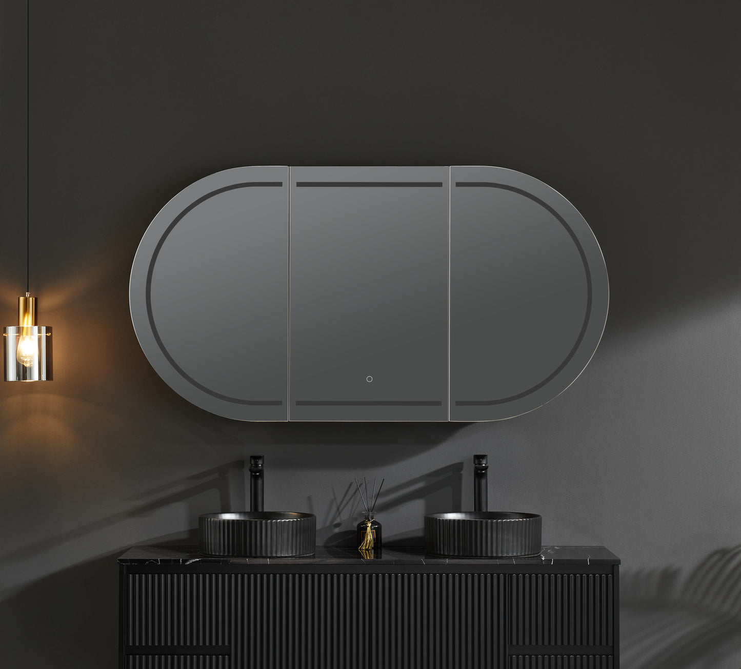 OPLSV1580MB-LED Olivia Matte Black Rectangular Wall Mounted Shaving Cabinet