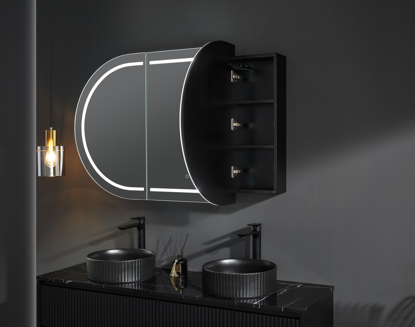 OPLSV1580MB-LED Olivia Matte Black Rectangular Wall Mounted Shaving Cabinet