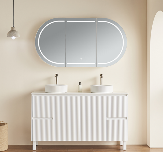 OPLSV1580MW-LED Olivia Matte White Oval Wall Mounted Mirror Cabinet