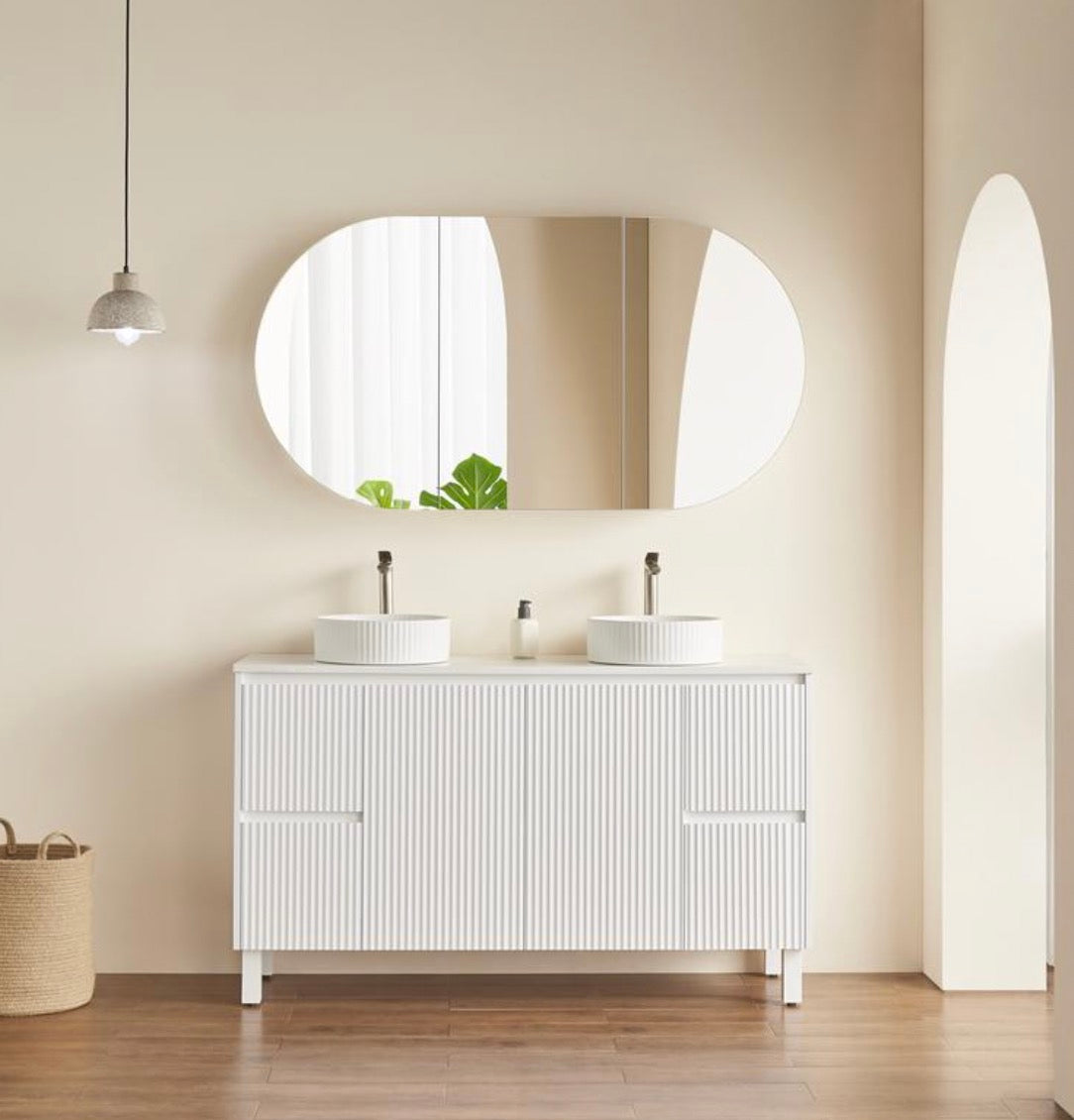 OPLSV1580MW Olivia Matte White Oval Wall Mounted Mirror Cabinet