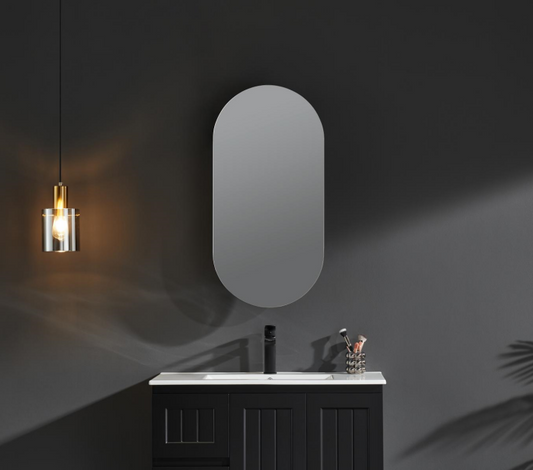 OPLSV4590MB Olivia Matte Black Oval Wall Mounted Mirror Cabinet