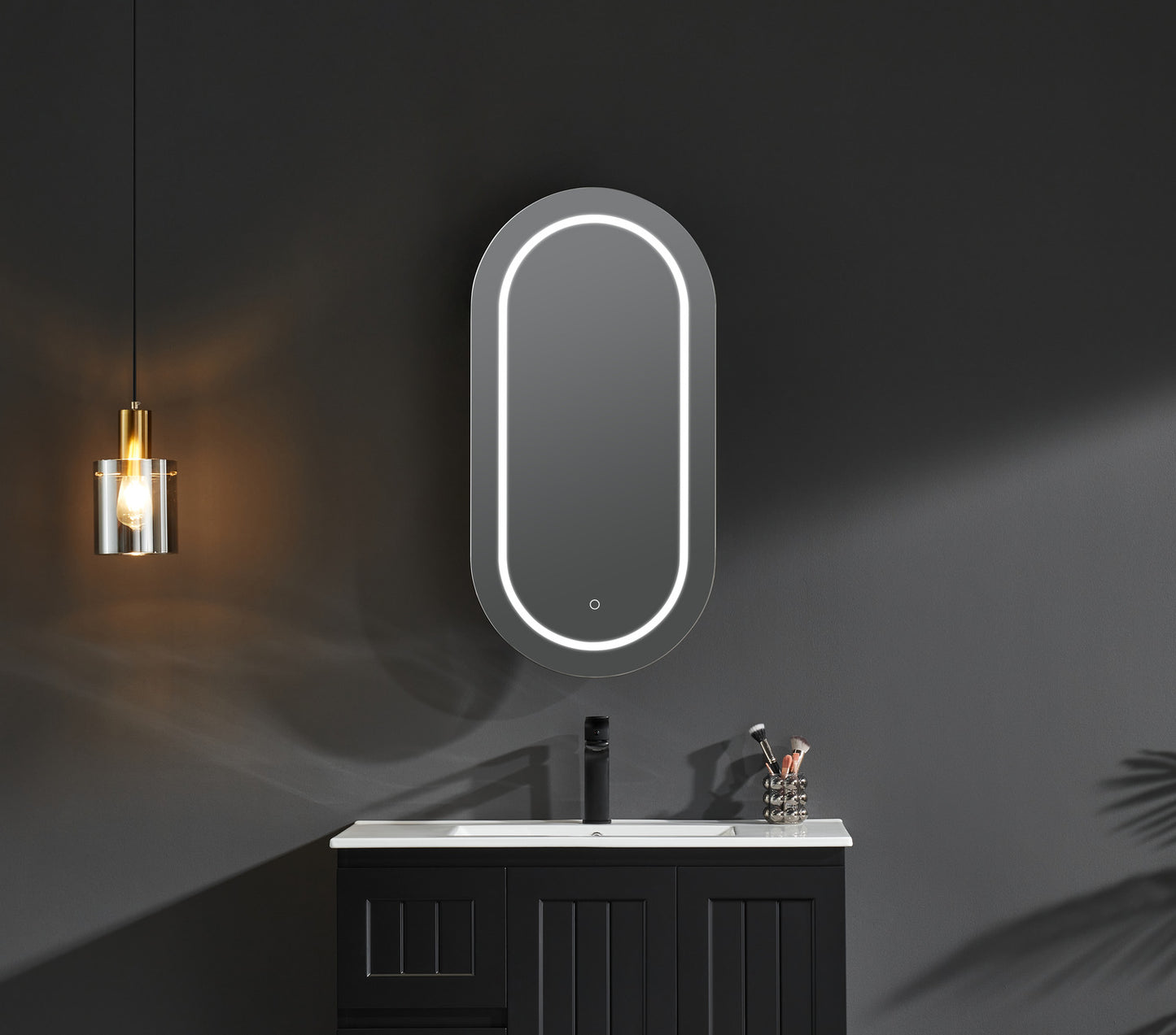 OPLSV4590MB-LED Olivia Matte Black Oval Wall Mounted Mirror Cabinet