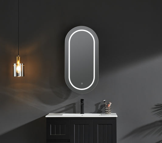 OPLSV4590MB-LED Olivia Matte Black Oval Wall Mounted Mirror Cabinet