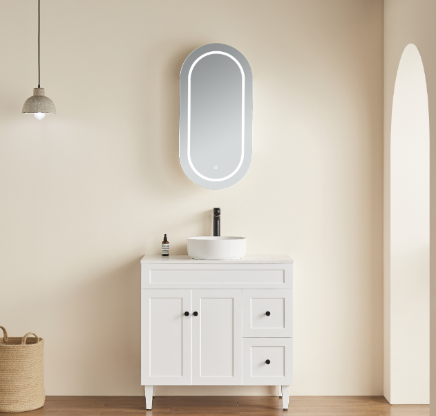 OPLSV4590MW-LED Olivia Matte White Oval Mirror Cabinet