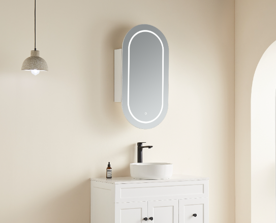 OPLSV4590MW-LED Olivia Matte White Oval Mirror Cabinet
