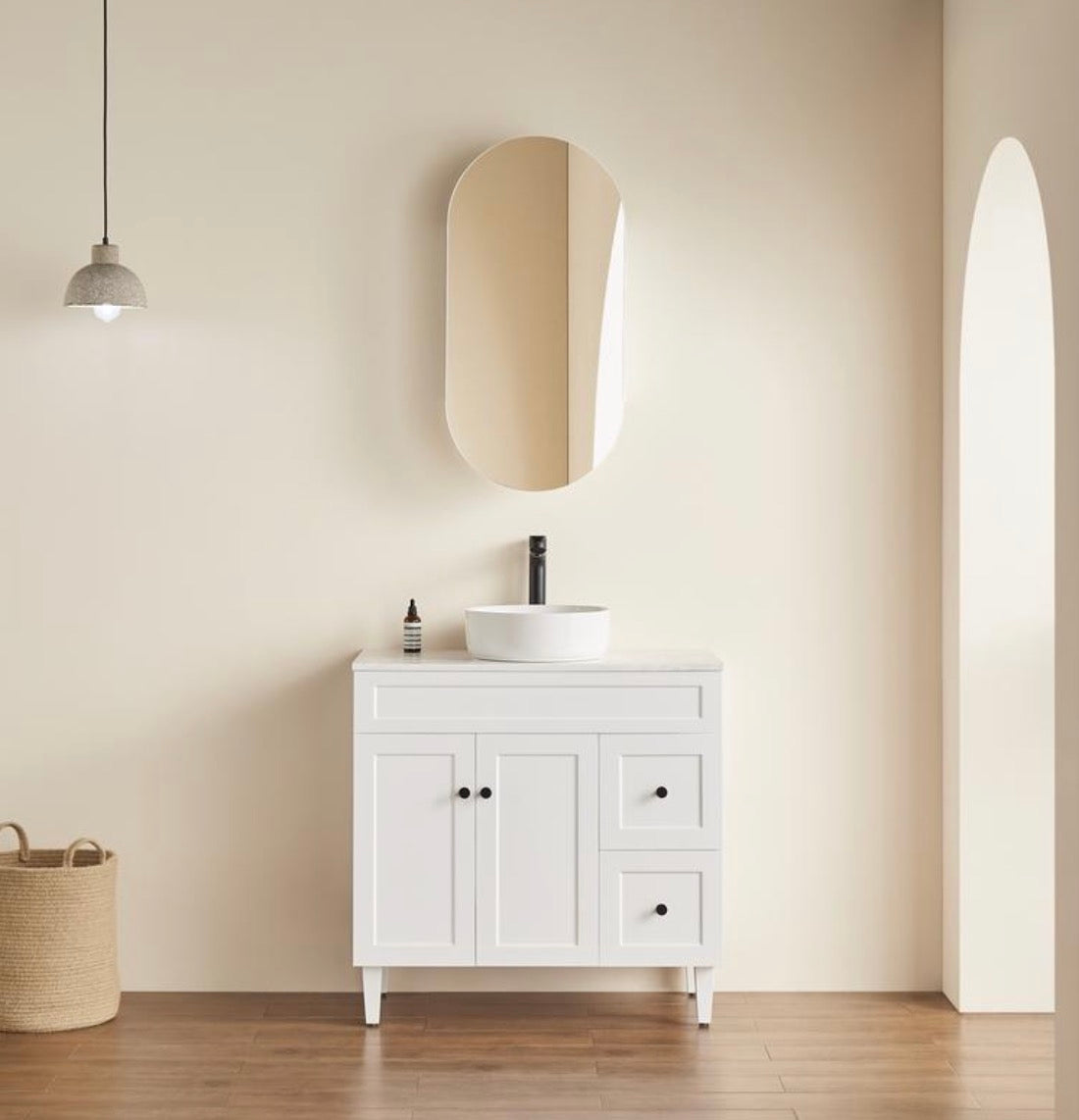 OPLSV4590MW Olivia Matte White Oval Wall Mounted Mirror Cabinet
