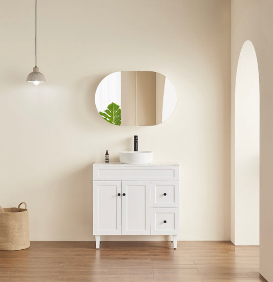 OPLSV9060MW Olivia Matte White Oval Wall Mounted Mirror Cabinet