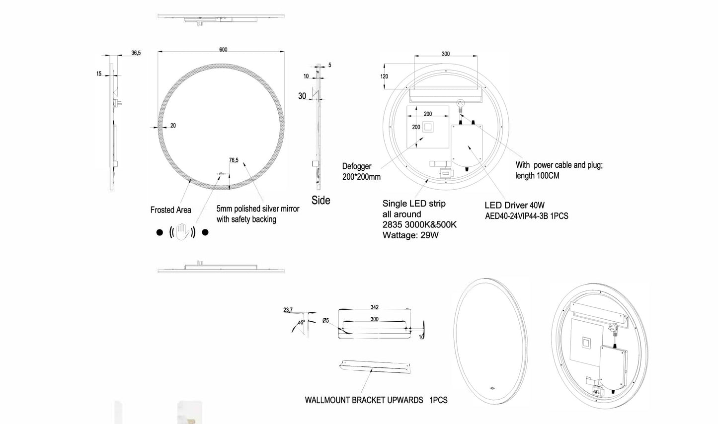 OR600BM Luna Round Mirror